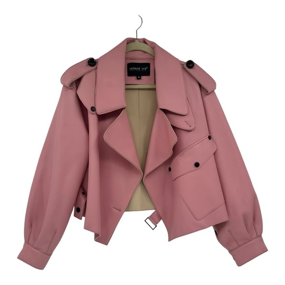 Jessie Liu Oversized Leather Moto Jacket in Light Pink Lamb Leather Med $575 - Picture 3 of 11